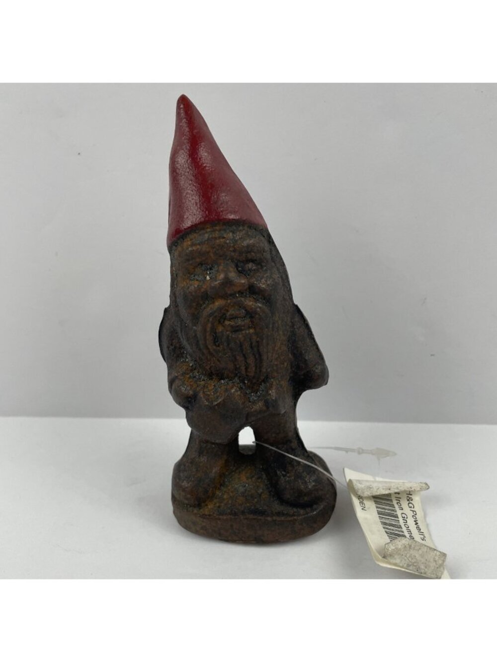 Vintage Cast Iron Garden Gnome Mini Figurine Statue Rustic Patina Shelf Decor 5"